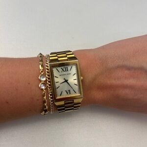 Michael Kors Gold Rectangular Roman Numeral Bracelet Watch